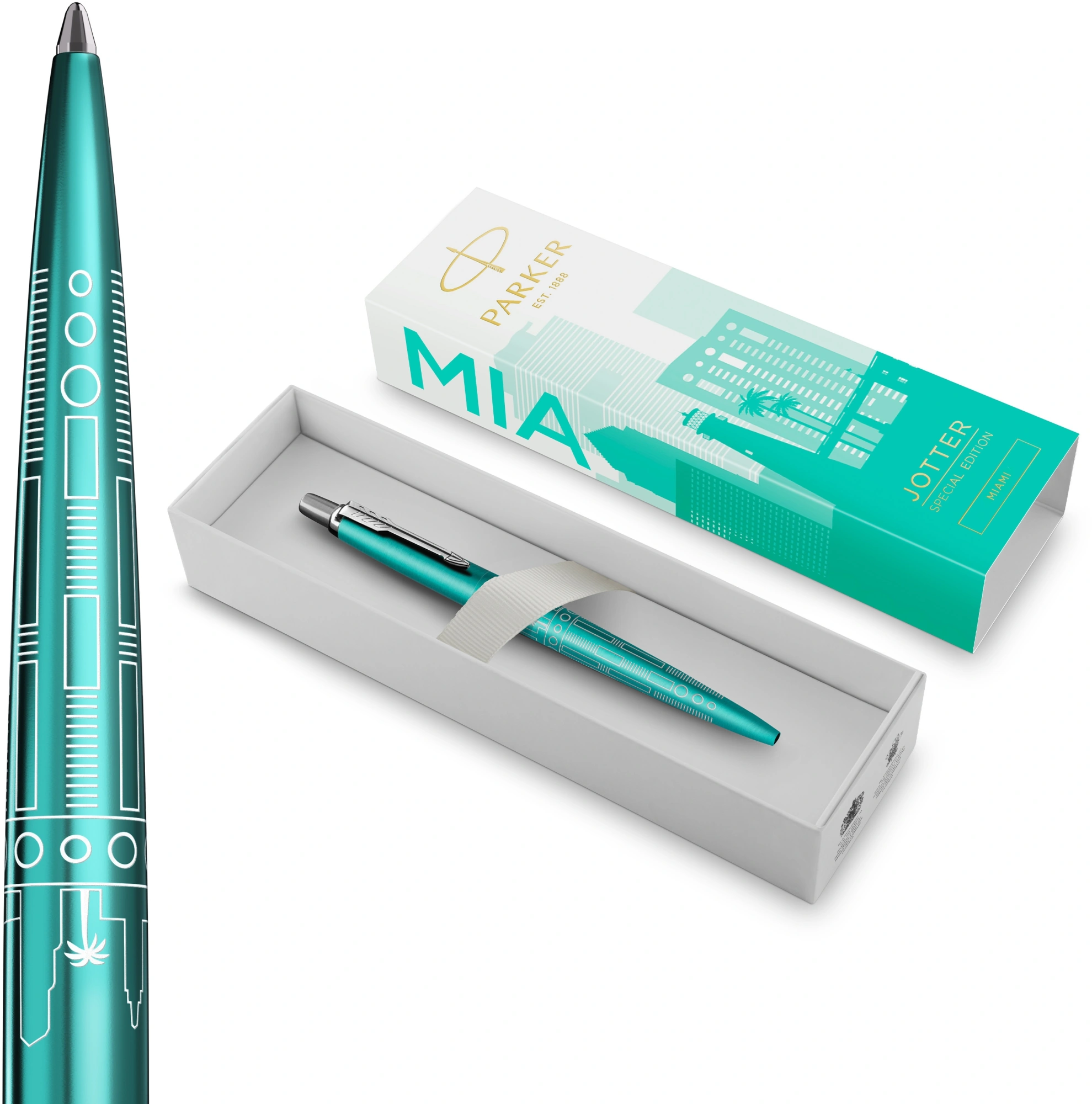 Ручка шариков. Parker Jotter Global Icons SE Miami K179 (2221602) бирюзовый M син. черн. подар.кор. — миниатюра 5