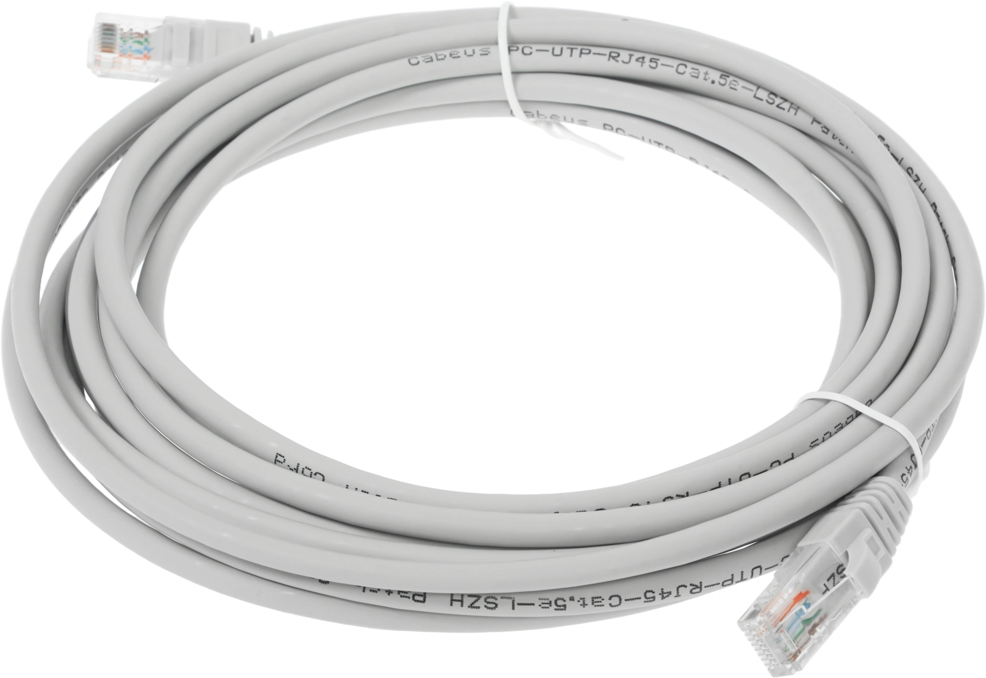 Патч-корд Cabeus PC-UTP-RJ45-CAT.5E-5M-LSZH U/UTP RJ-45 вил.-вилка RJ-45 кат.5E 5м серый LSZH — миниатюра 2