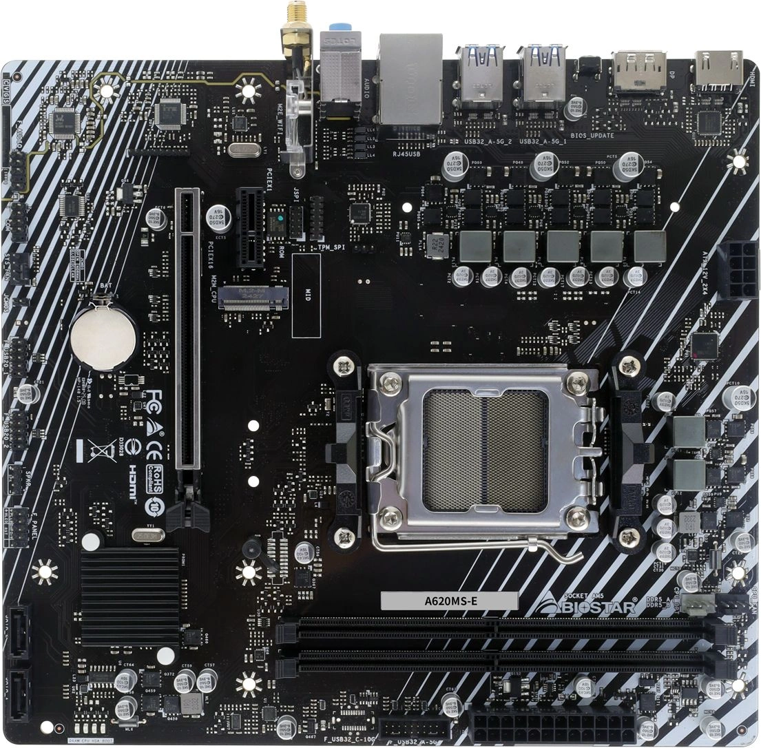 Материнская плата Biostar A620MS-E Socket AM5 AMD A620A 2xDDR5 mATX AC`97 8ch(7.1) GbLAN RAID+HDMI+DP — фото 1