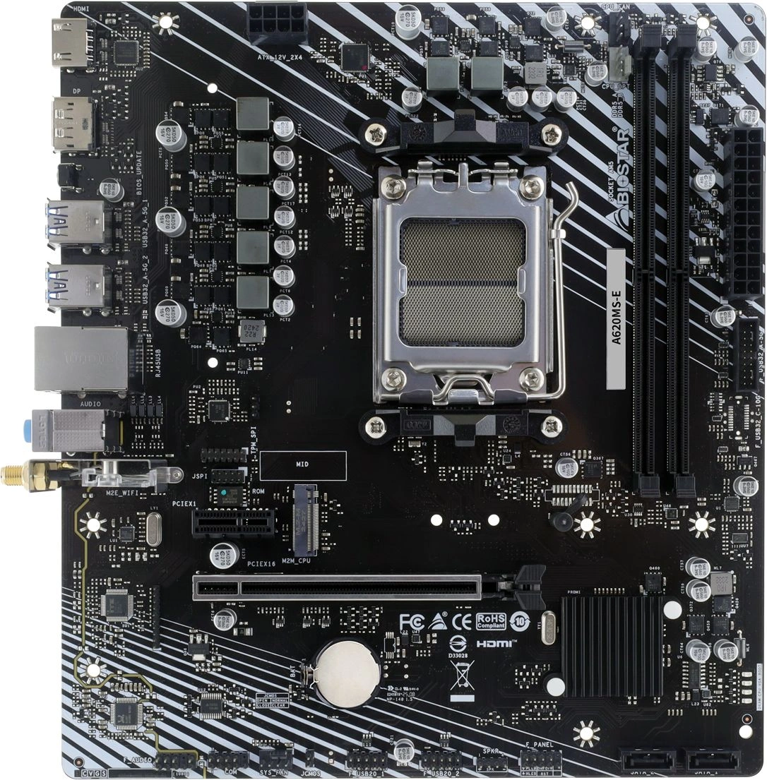 Материнская плата Biostar A620MS-E Socket AM5 AMD A620A 2xDDR5 mATX AC`97 8ch(7.1) GbLAN RAID+HDMI+DP — миниатюра 5