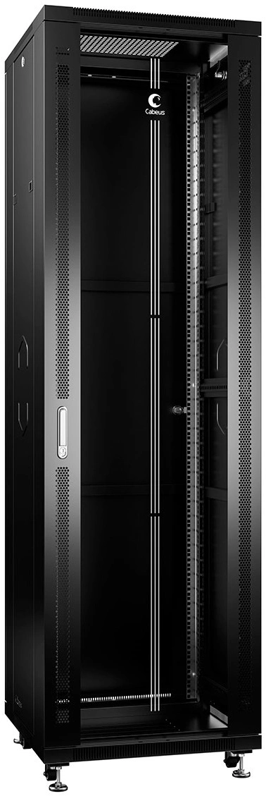 Шкаф серверный Cabeus (SH-05C-42U60/100-BK) напольный 42U 600x1000мм пер.дв.стекл металл 800кг черный 900мм 111.4кг 220град. 2055мм IP20 сталь — миниатюра 2