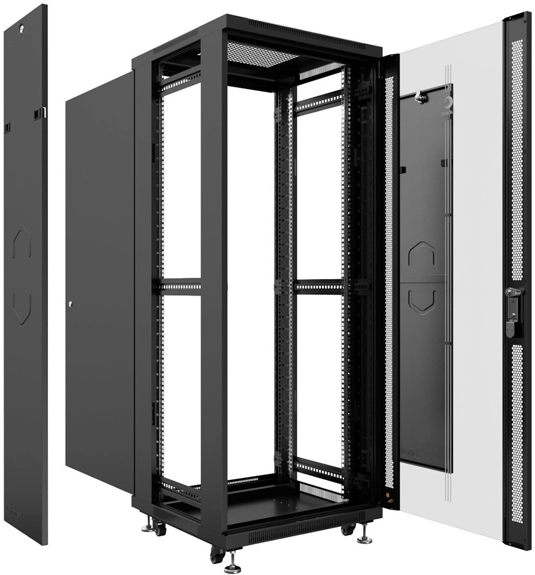 Шкаф серверный Cabeus (SH-05C-42U60/100-BK) напольный 42U 600x1000мм пер.дв.стекл металл 800кг черный 900мм 111.4кг 220град. 2055мм IP20 сталь — фото 1