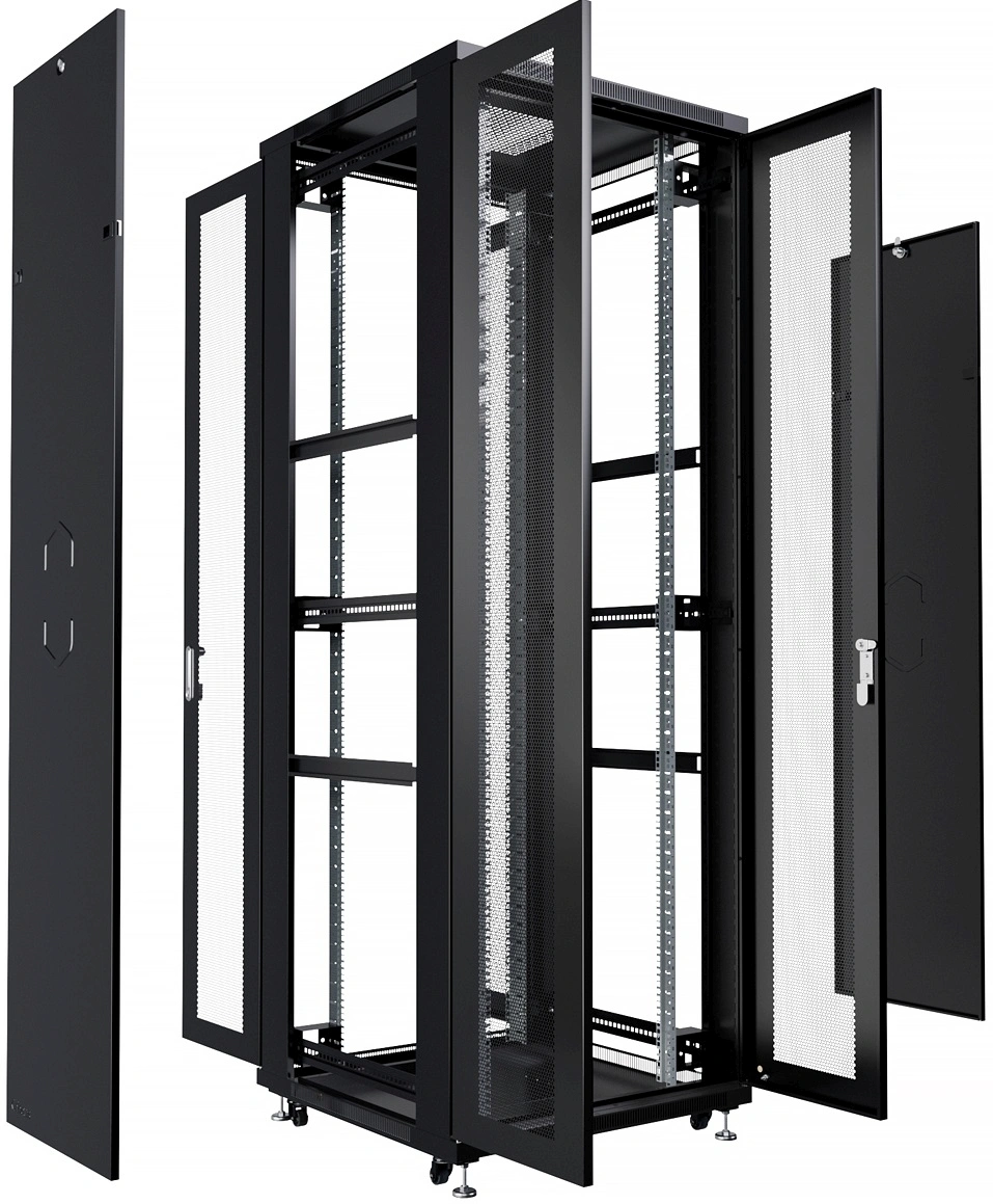 Шкаф серверный Cabeus (ND-05C-42U80/120-BK) напольный 42U 800x1200мм пер.дв.перфор.2ств. задн.дв.перфор.2-хст. 800кг черный 1102мм 131кг 220град. 2055мм IP20 сталь — фото 1