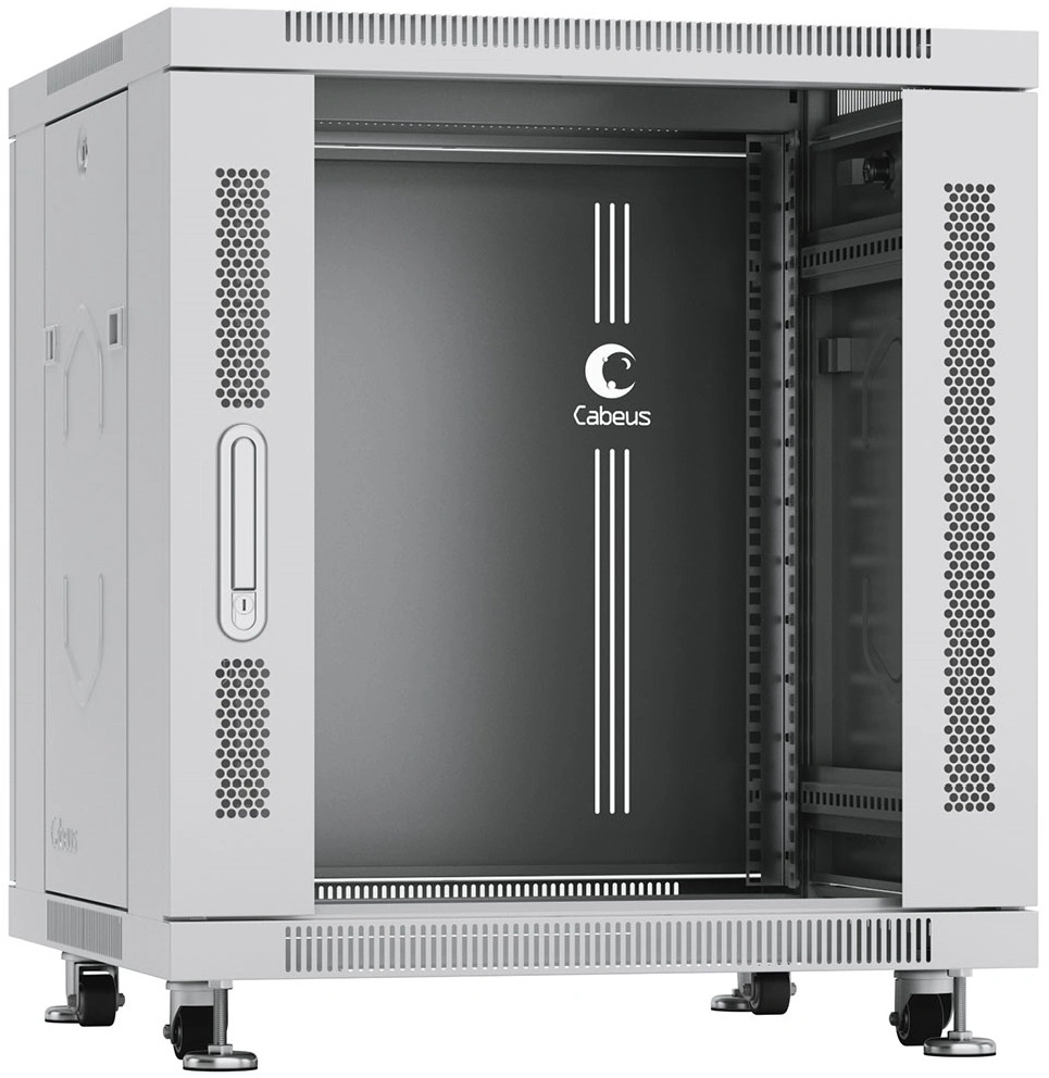 Шкаф коммутационный Cabeus (SH-05C-12U60/60) напольный 12U 600x600мм пер.дв.стекл металл 800кг серый 500мм 730мм IP20 сталь — миниатюра 2