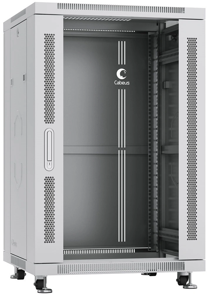 Шкаф коммутационный Cabeus (SH-05C-18U60/60) напольный 18U 600x600мм пер.дв.стекл металл 800кг серый 500мм 50.2кг 220град. 988мм IP20 сталь — миниатюра 2