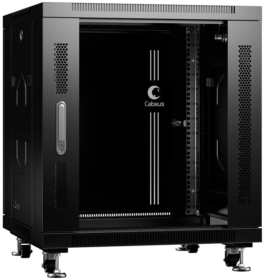 Шкаф коммутационный Cabeus (SH-05C-12U60/60-BK) напольный 12U 600x600мм пер.дв.стекл металл 800кг черный 500мм 730мм IP20 сталь — миниатюра 2