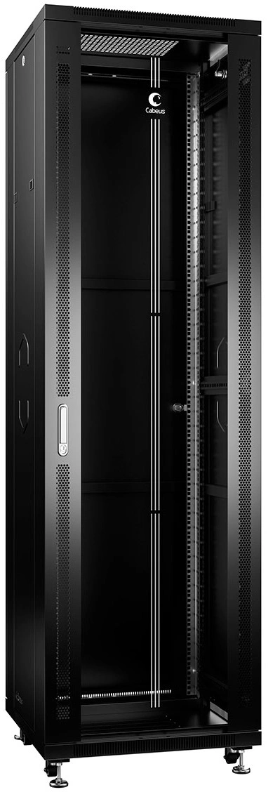 Шкаф коммутационный Cabeus (SH-05C-42U60/60-BK) напольный 42U 600x600мм пер.дв.стекл металл 800кг черный 500мм 90кг 2055мм IP20 сталь — миниатюра 2