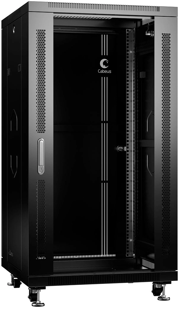 Шкаф коммутационный Cabeus (SH-05C-22U60/60-BK) напольный 22U 600x600мм пер.дв.стекл металл 800кг черный 500мм 56.4кг 1166мм IP20 сталь — миниатюра 2