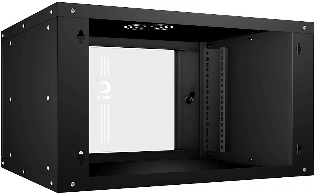 Шкаф коммутационный Cabeus (WSC-05D-6U55/45-BK) настенный 6U 550x450мм пер.дв.стекл 30кг черный 390мм 11кг 220град. 320мм IP20 сталь — фото 1