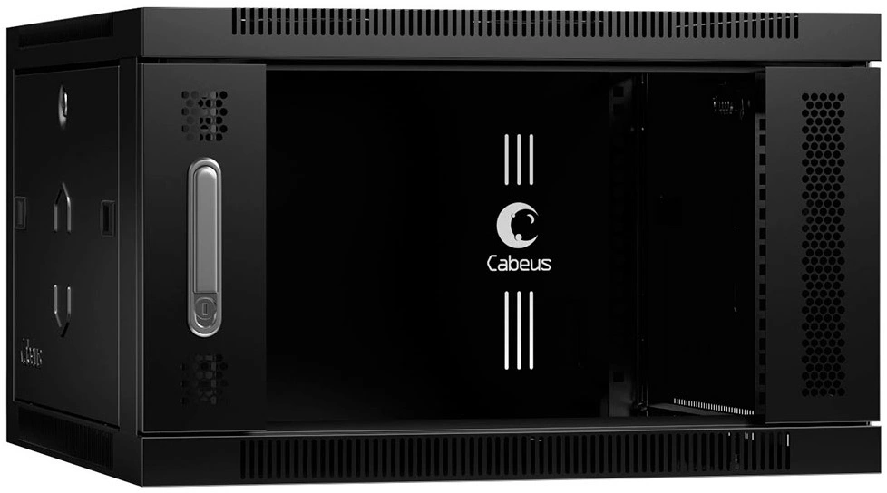 Шкаф коммутационный Cabeus (SH-05F-6U60/35-BK) настенный 6U 600x350мм пер.дв.стекл 30кг черный 290мм 14кг 220град. 368мм IP20 сталь — миниатюра 2