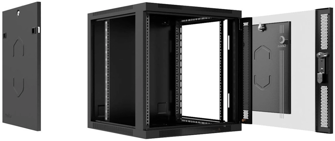 Шкаф коммутационный Cabeus (SH-05F-9U60/35-BK) настенный 9U 600x350мм пер.дв.стекл 60кг черный 290мм 18кг 220град. 501мм IP20 сталь — фото 1