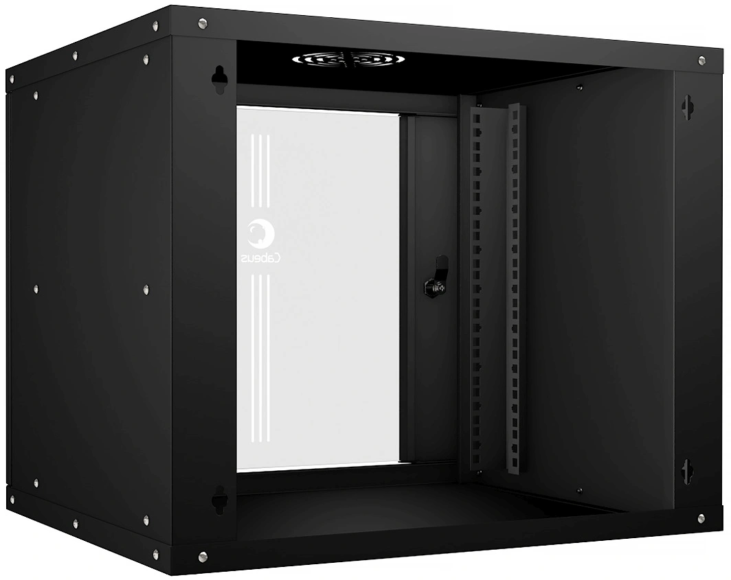 Шкаф коммутационный Cabeus (WSC-05D-9U55/45-BK) настенный 9U 550x450мм пер.дв.стекл 30кг черный 340мм 14кг 220град. 450мм IP20 сталь — фото 1