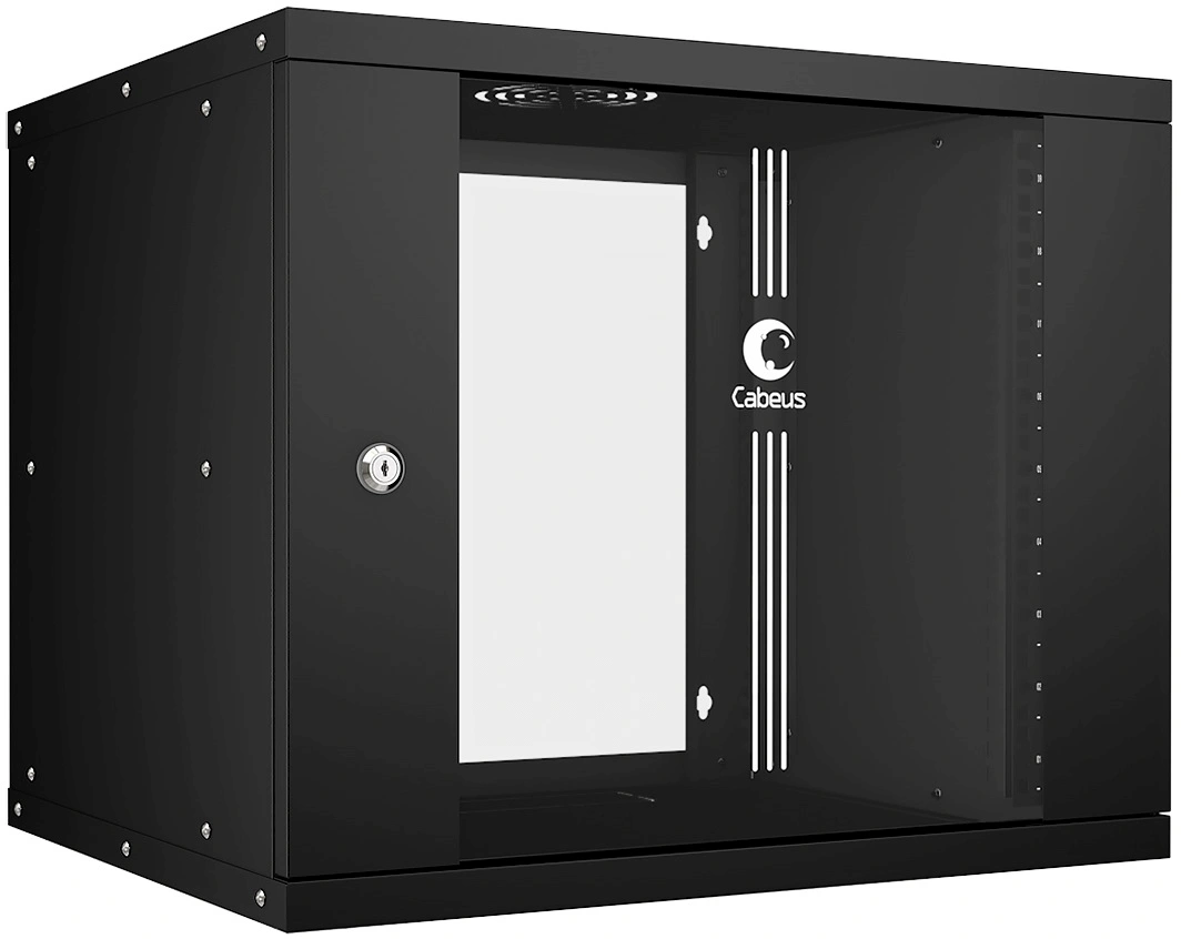 Шкаф коммутационный Cabeus (WSC-05D-9U55/45-BK) настенный 9U 550x450мм пер.дв.стекл 30кг черный 340мм 14кг 220град. 450мм IP20 сталь — миниатюра 2