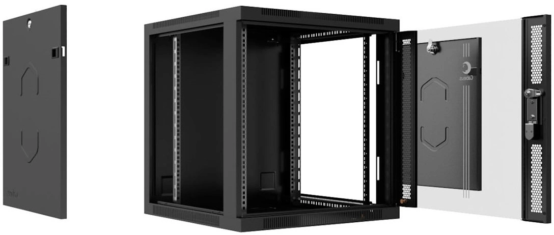 Шкаф коммутационный Cabeus (SH-05F-9U60/45-BK) настенный 9U 600x450мм пер.дв.стекл 60кг черный 390мм 20кг 220град. 501мм IP20 сталь — фото 1