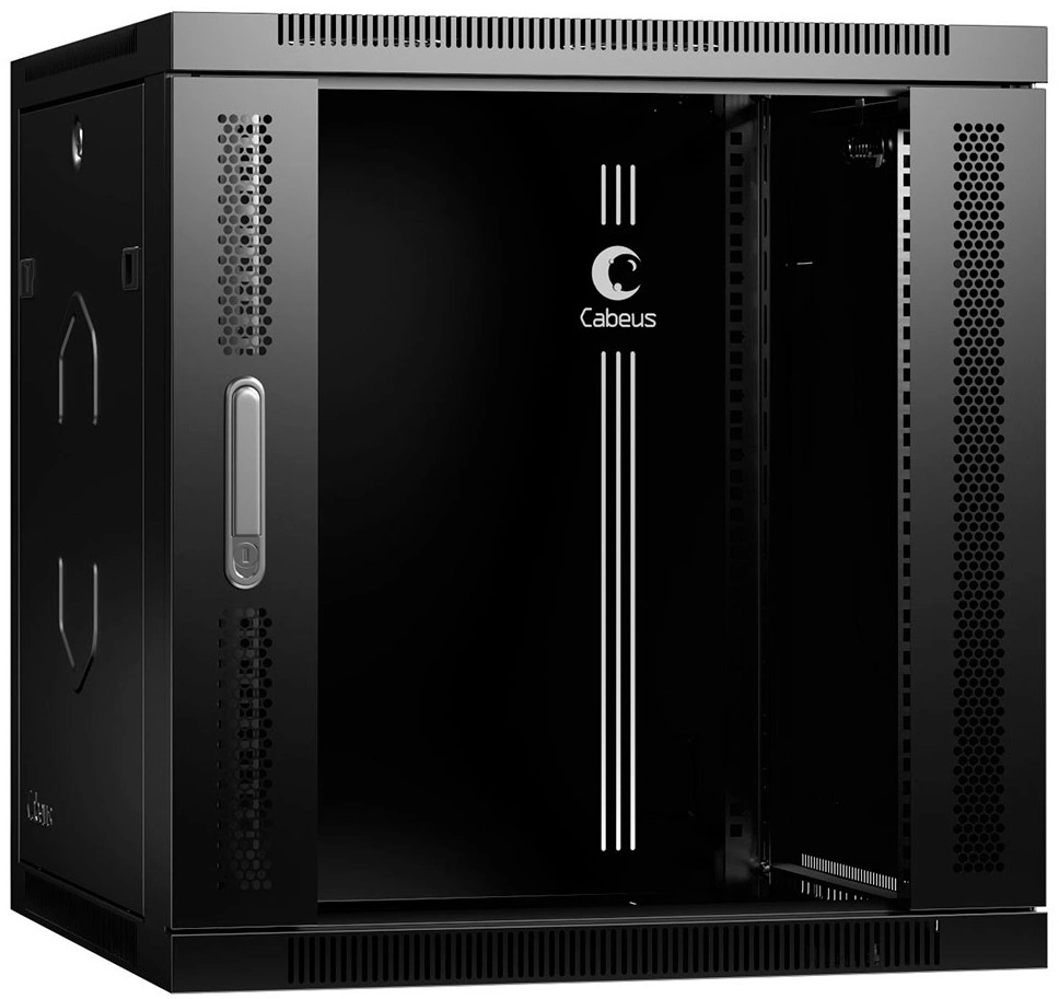 Шкаф коммутационный Cabeus (SH-05F-12U60/45-R-BK) настенный 12U 600x450мм пер.дв.стекл 50кг черный 390мм 25кг 220град. 635мм IP20 сталь — миниатюра 2