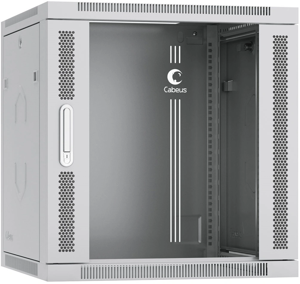 Шкаф коммутационный Cabeus (SH-05F-12U60/45-R) настенный 12U 600x450мм пер.дв.стекл 50кг серый 390мм 25кг 220град. 635мм IP20 сталь — миниатюра 2