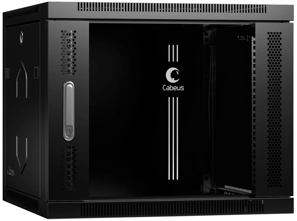 Шкаф коммутационный Cabeus (SH-05F-9U60/60-BK) настенный 9U 600x600мм пер.дв.стекл 60кг черный 540мм 23кг 220град. 501мм IP20 сталь — миниатюра 2