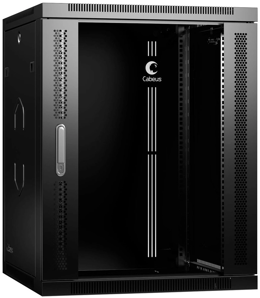 Шкаф коммутационный Cabeus (SH-05F-15U60/60-R-BK) настенный 15U 600x600мм пер.дв.стекл 60кг черный 540мм 30кг 220град. 769мм IP20 сталь — миниатюра 2