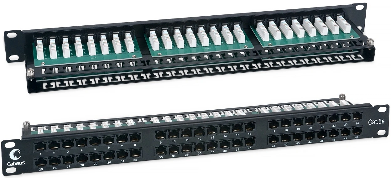 Патч-панель Cabeus PLHD-48-CAT.5E-DUAL 19" 1U 48xRJ45 кат.5E UTP — миниатюра 2