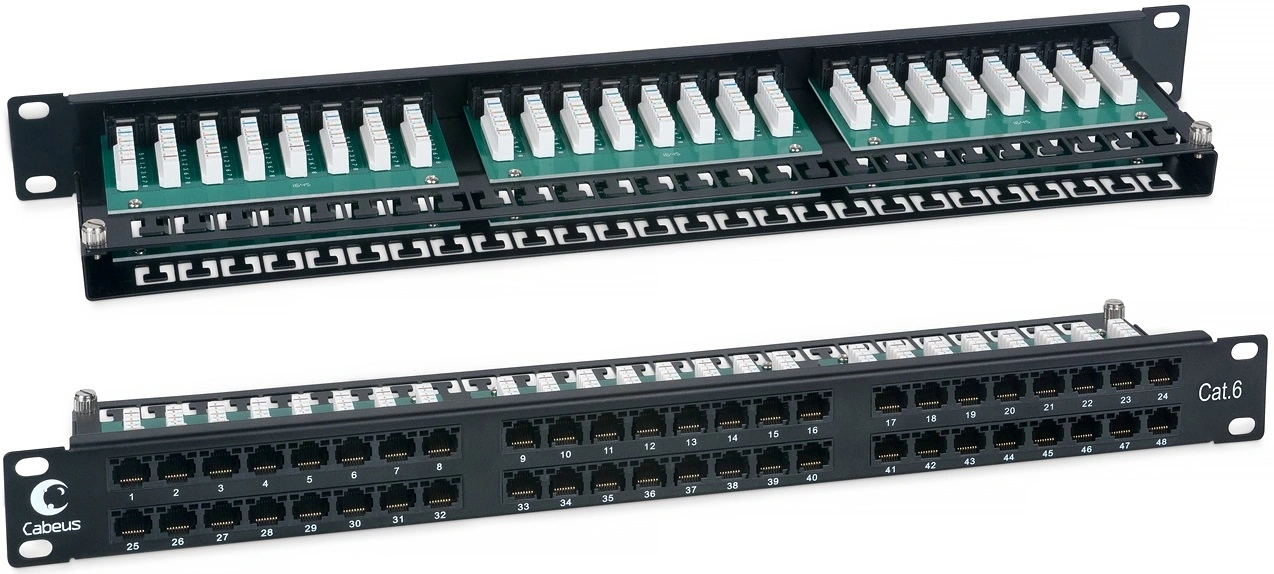 Патч-панель Cabeus PLHD-48-CAT.6-DUAL 19" 1U 48xRJ45 кат.6 UTP — миниатюра 2