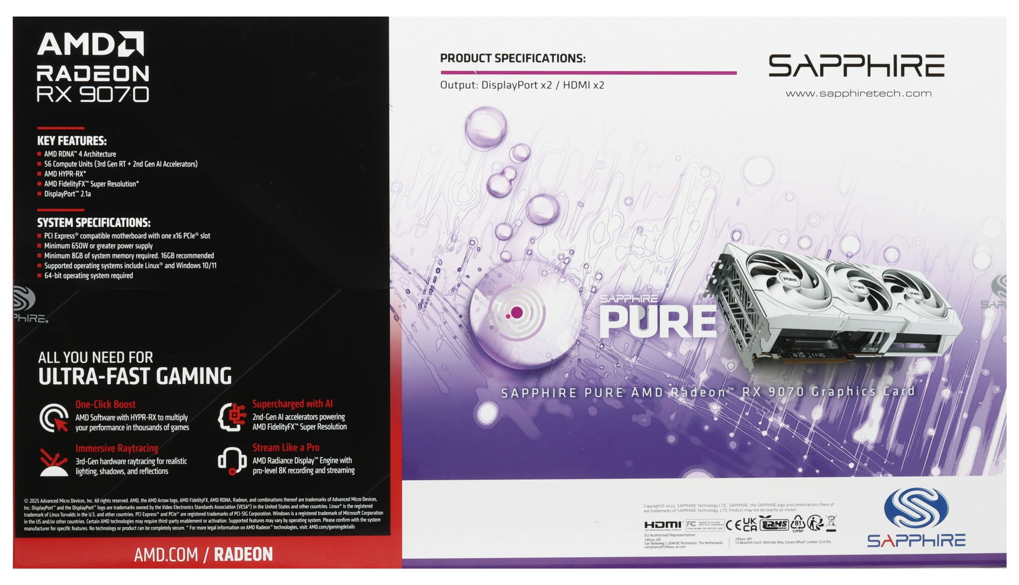 Видеокарта Sapphire PCI-E 5.0 11349-02-20G PURE AMD RADEON RX 9070 OC AMD Radeon RX 9070 16Gb 256bit GDDR6 2210/20000 HDMIx2 DPx2 HDCP Ret — миниатюра 11