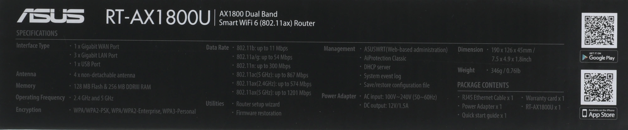 Роутер беспроводной Asus RT-AX1800U AX1800 10/100/1000BASE-TX/4G ready черный — миниатюра 5