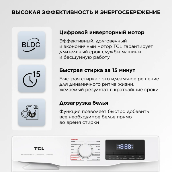 Стиральная машина TCL TWRF-607W12W1 класс: A+++ загр.фронтальная макс.:7кг белый инвертор — миниатюра 8