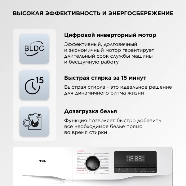 Стиральная машина TCL W-SF606W класс: A+++ загр.фронтальная макс.:6кг белый инвертор — миниатюра 8