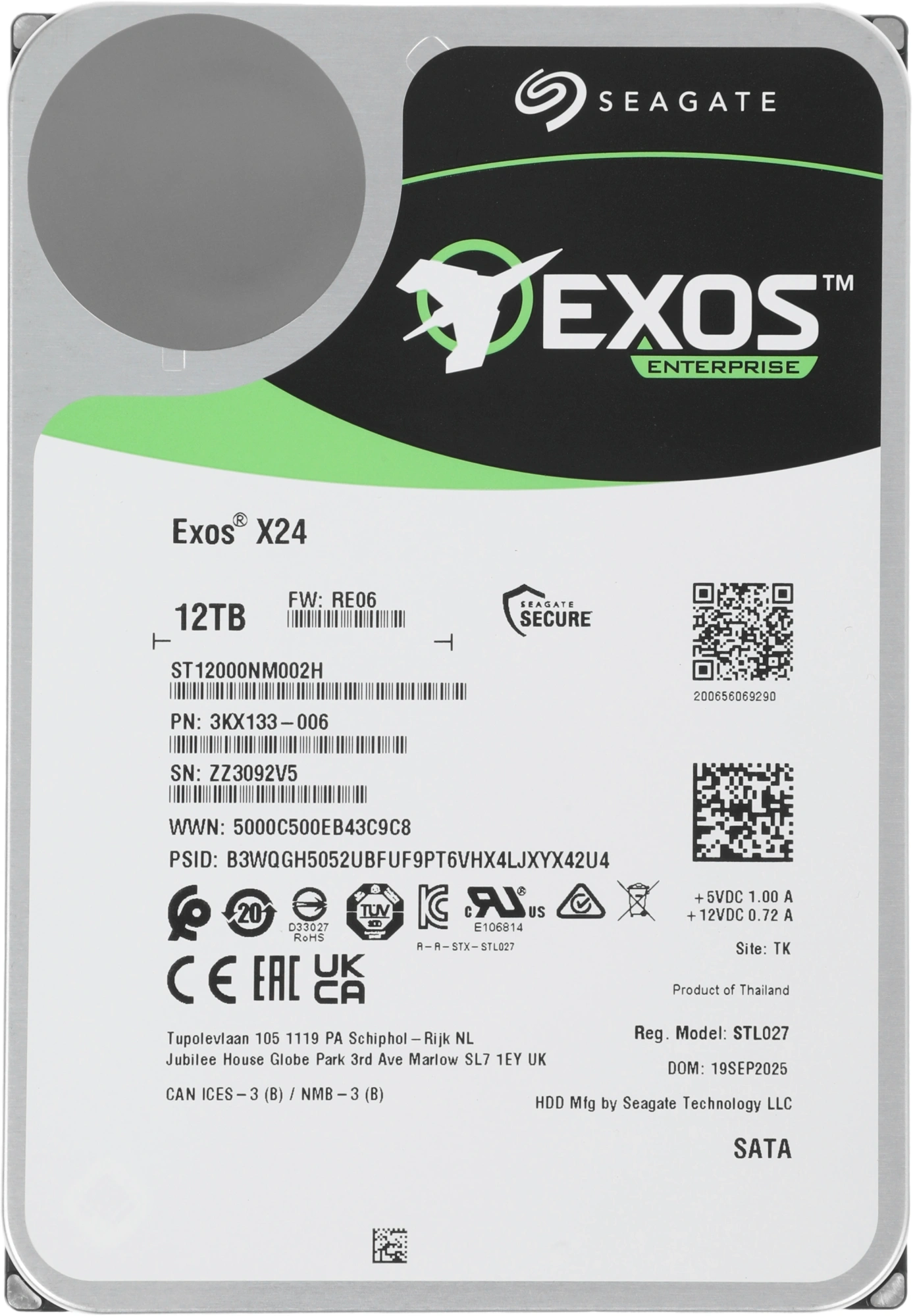 Жесткий диск Seagate SATA-III 12TB ST12000NM002H Server Exos X24 4KN (7200rpm) 512Mb 3.5" — фото 1