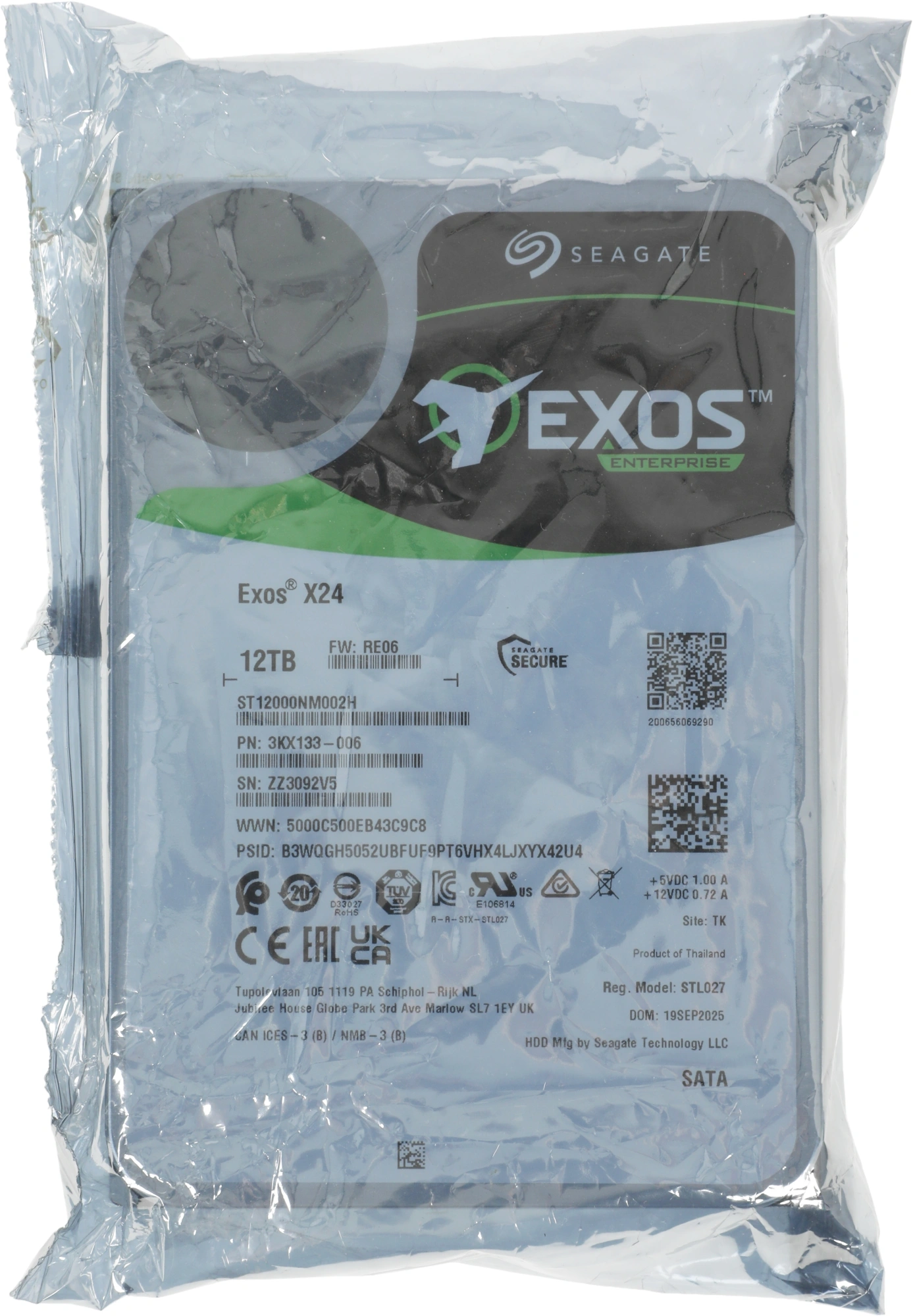 Жесткий диск Seagate SATA-III 12TB ST12000NM002H Server Exos X24 4KN (7200rpm) 512Mb 3.5" — миниатюра 4