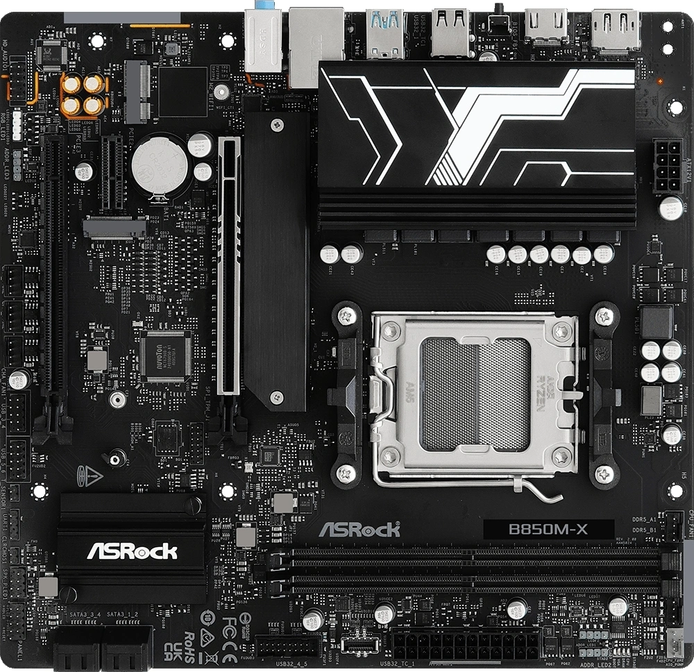 Материнская плата Asrock B850M-X R2.0 Socket AM5 AMD B850 2xDDR5 mATX AC`97 8ch(7.1) 2.5Gg RAID+HDMI+DP — фото 1