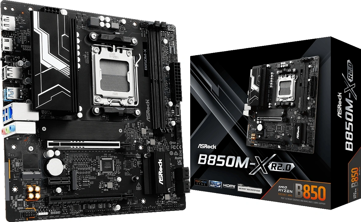Материнская плата Asrock B850M-X R2.0 Socket AM5 AMD B850 2xDDR5 mATX AC`97 8ch(7.1) 2.5Gg RAID+HDMI+DP — миниатюра 3