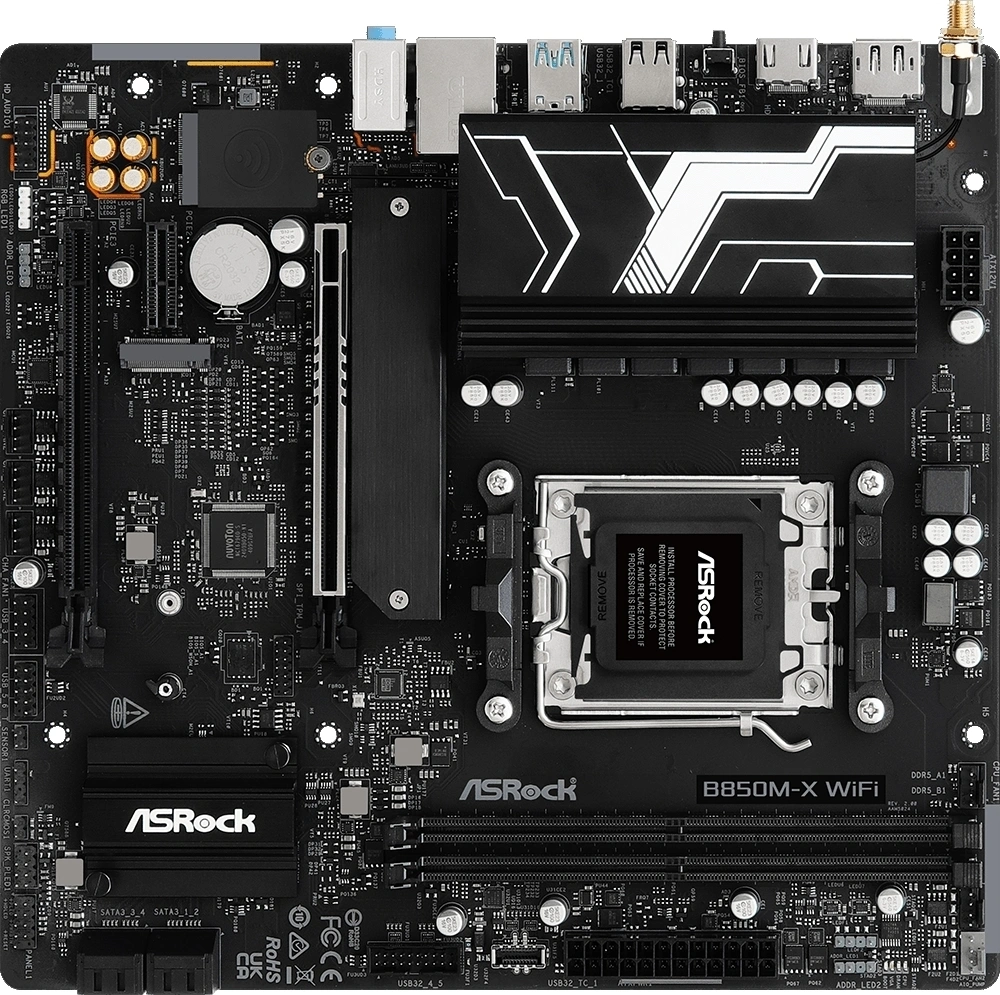 Материнская плата Asrock B850M-X WIFI R2.0 Socket AM5 AMD B850 2xDDR5 mATX AC`97 8ch(7.1) 2.5Gg RAID+HDMI+DP — фото 1