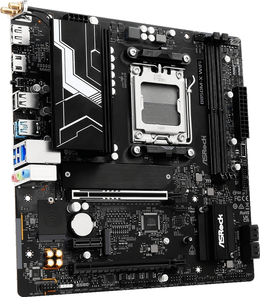 Материнская плата Asrock B850M-X WIFI R2.0 Socket AM5 AMD B850 2xDDR5 mATX AC`97 8ch(7.1) 2.5Gg RAID+HDMI+DP — миниатюра 4