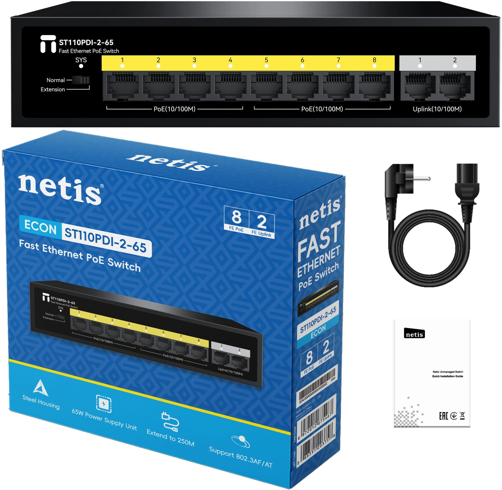 Коммутатор Netis ST110PDI-2-65 (L2) 10x100Мбит/с 8PoE 55W неуправляемый — миниатюра 4