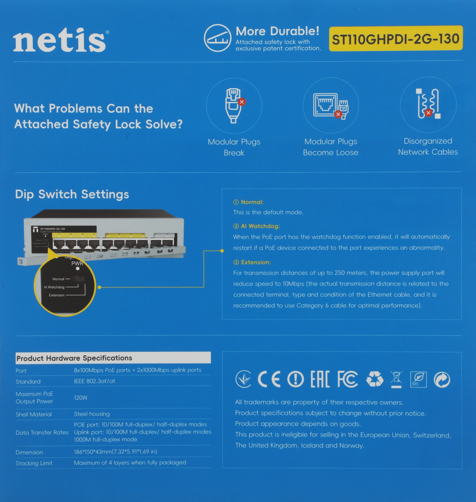 Коммутатор Netis ST110GHPDI-2G-130 (L2) 8x100Мбит/с 2x1Гбит/с 8PoE+ 130W неуправляемый — миниатюра 15