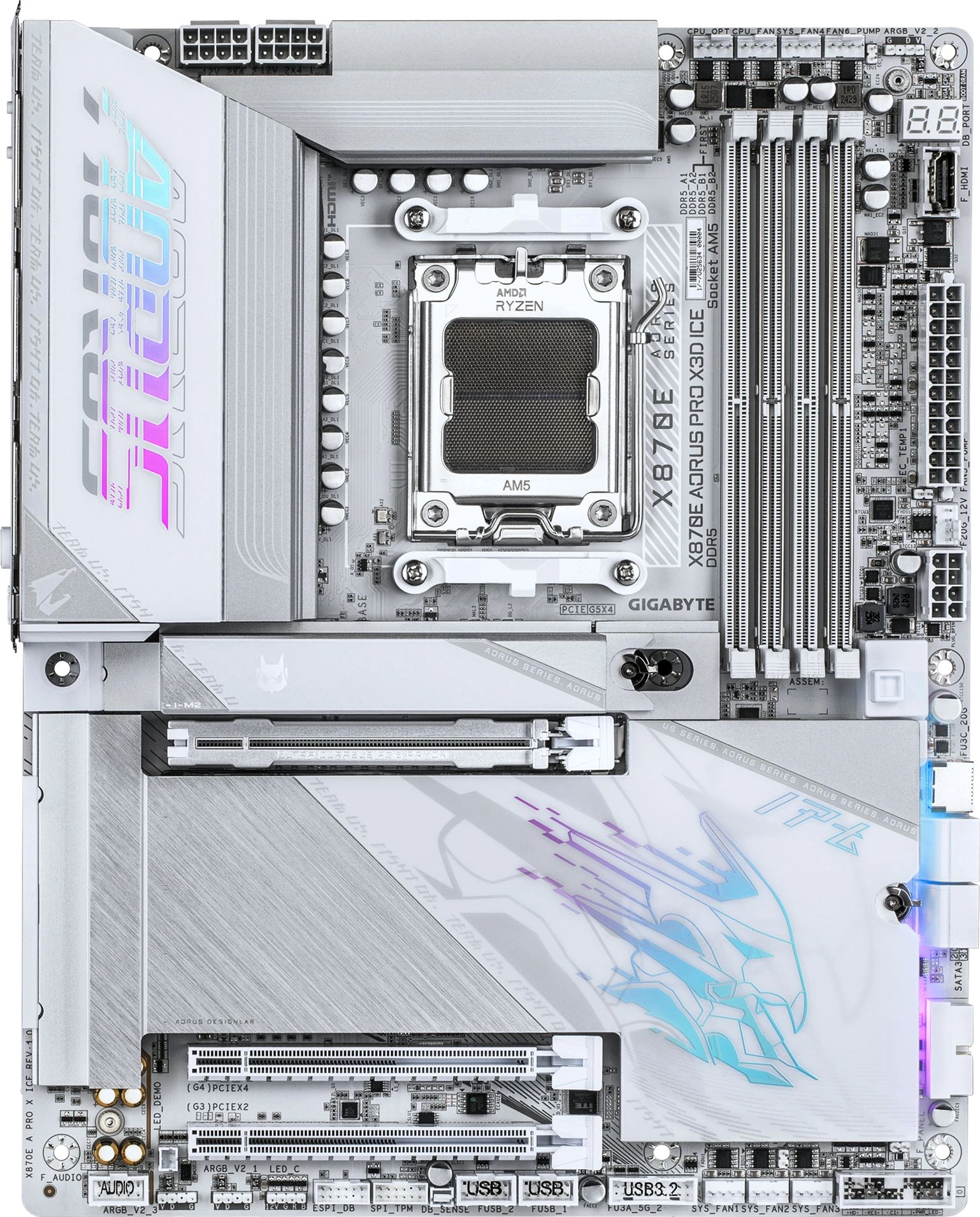 Материнская плата Gigabyte X870E AORUS PRO X3D ICE Socket AM5 AMD X870E 4xDDR5 ATX AC`97 8ch(7.1) 5Gigabit RAID+HDMI — миниатюра 3