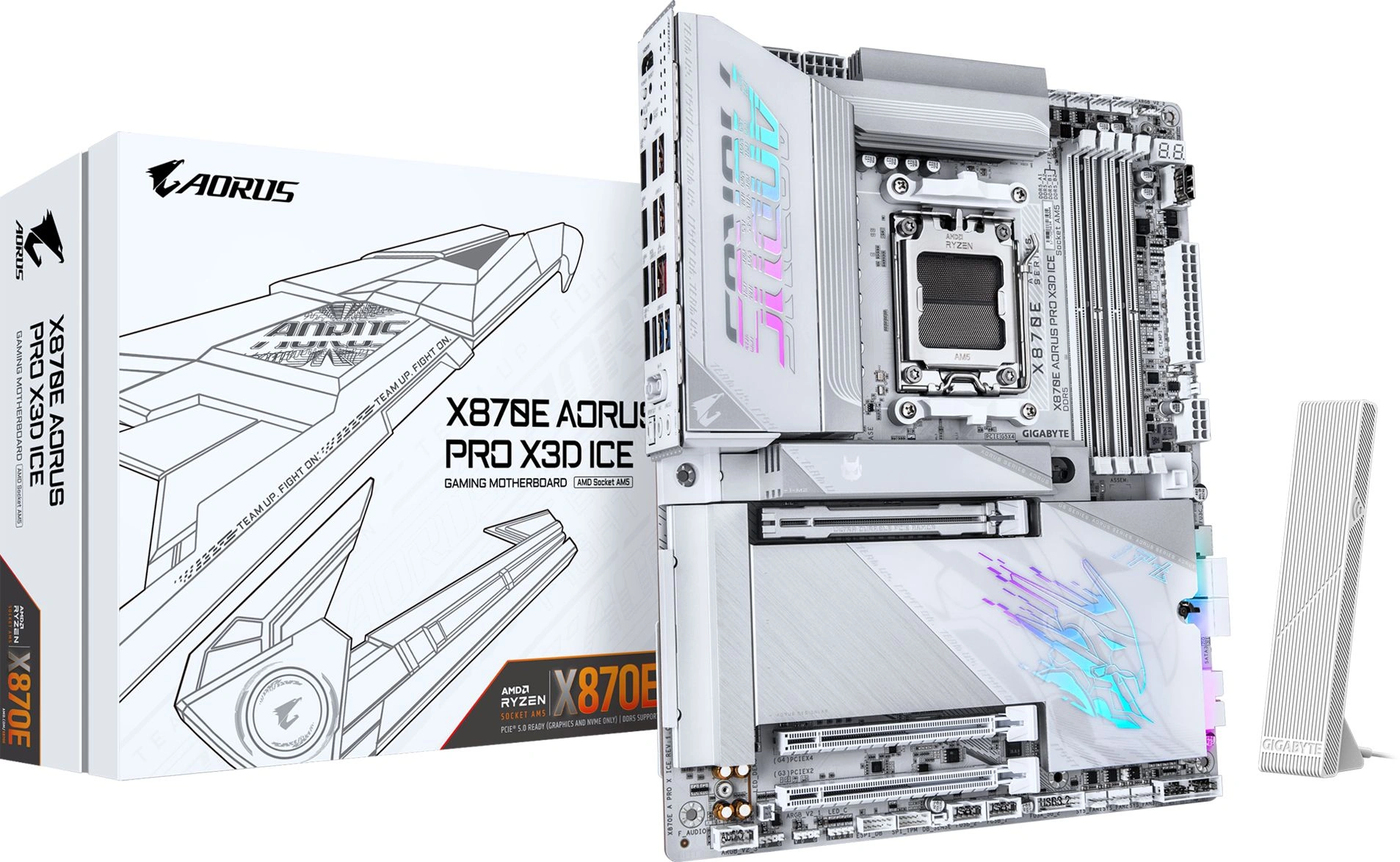 Материнская плата Gigabyte X870E AORUS PRO X3D ICE Socket AM5 AMD X870E 4xDDR5 ATX AC`97 8ch(7.1) 5Gigabit RAID+HDMI — миниатюра 2