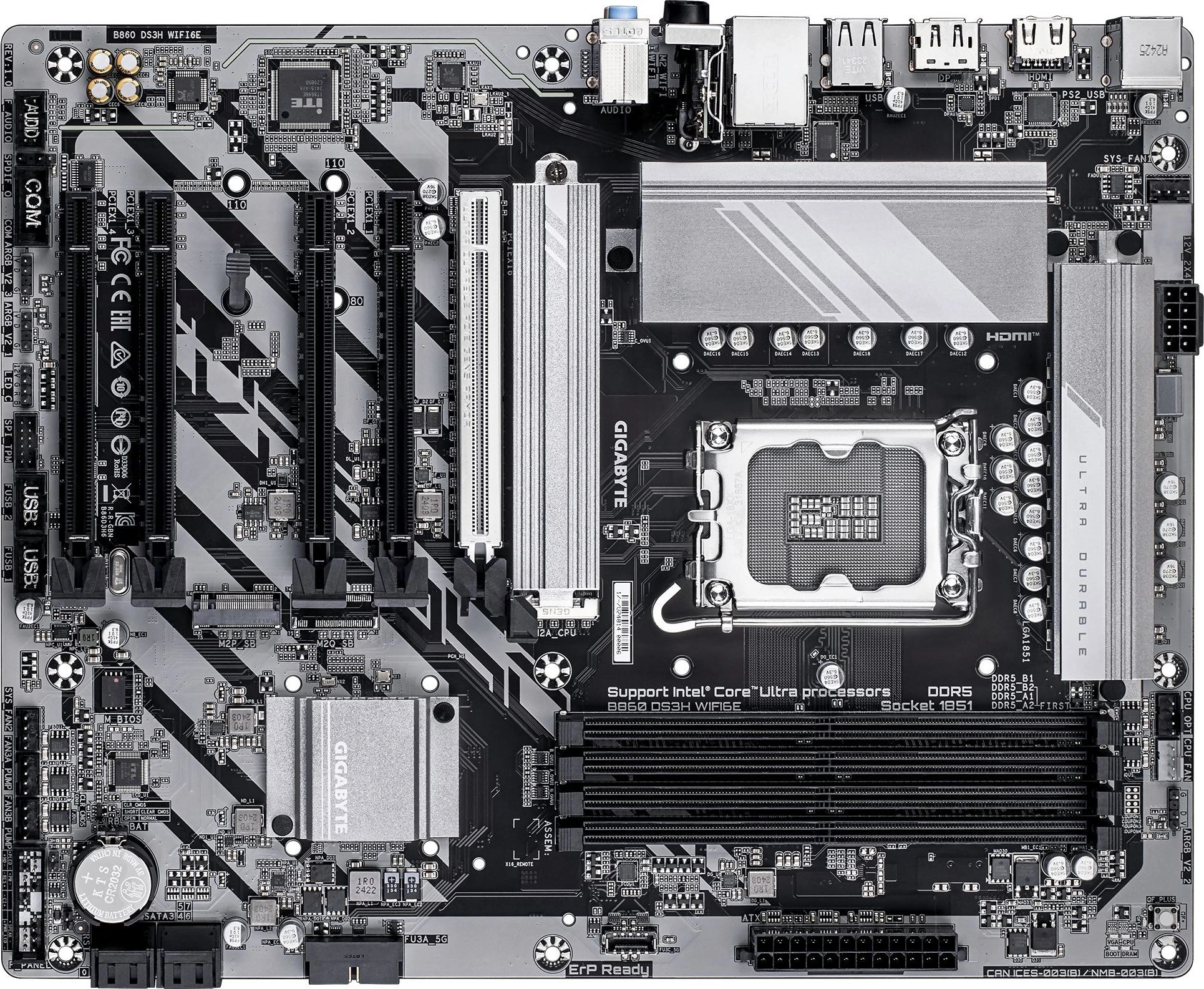 Материнская плата Gigabyte B860 DS3H WIFI6E Soc-1851 Intel B860 4xDDR5 ATX AC`97 8ch(7.1) 2.5Gg RAID+HDMI+DP — фото 1
