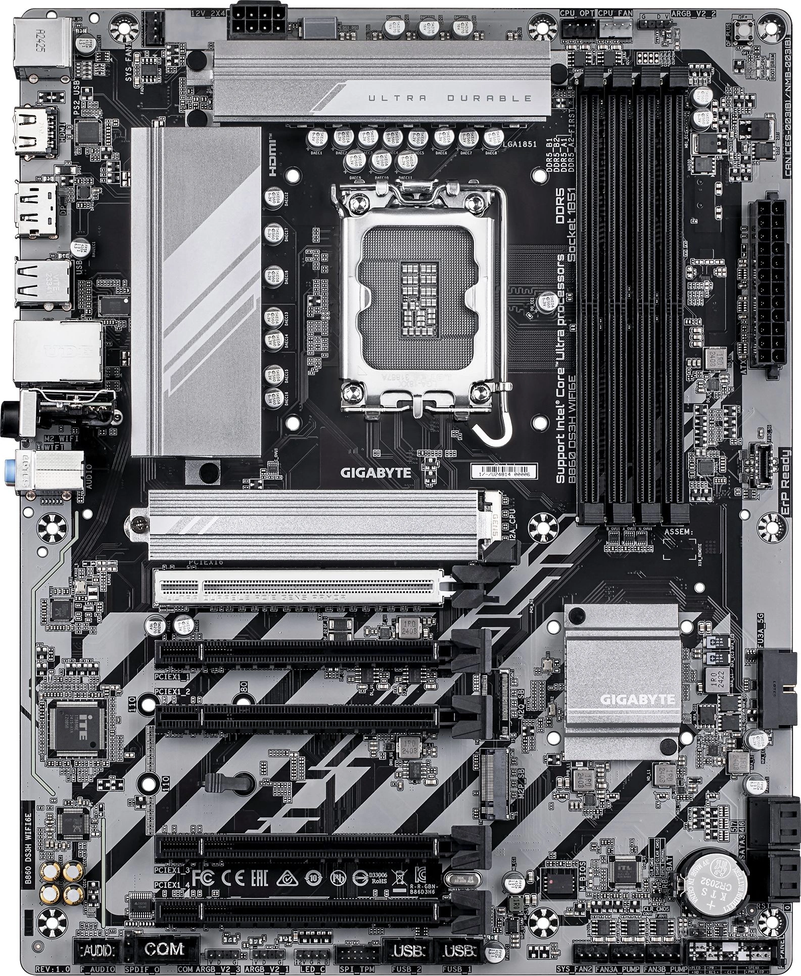 Материнская плата Gigabyte B860 DS3H WIFI6E Soc-1851 Intel B860 4xDDR5 ATX AC`97 8ch(7.1) 2.5Gg RAID+HDMI+DP — миниатюра 3