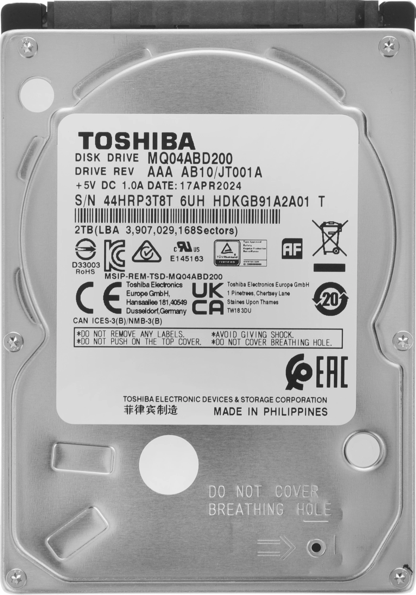 Жесткий диск Toshiba SATA-III 2TB MQ04ABD200 Notebook/Desktop MQ04 512E (5400rpm) 128Mb 2.5"