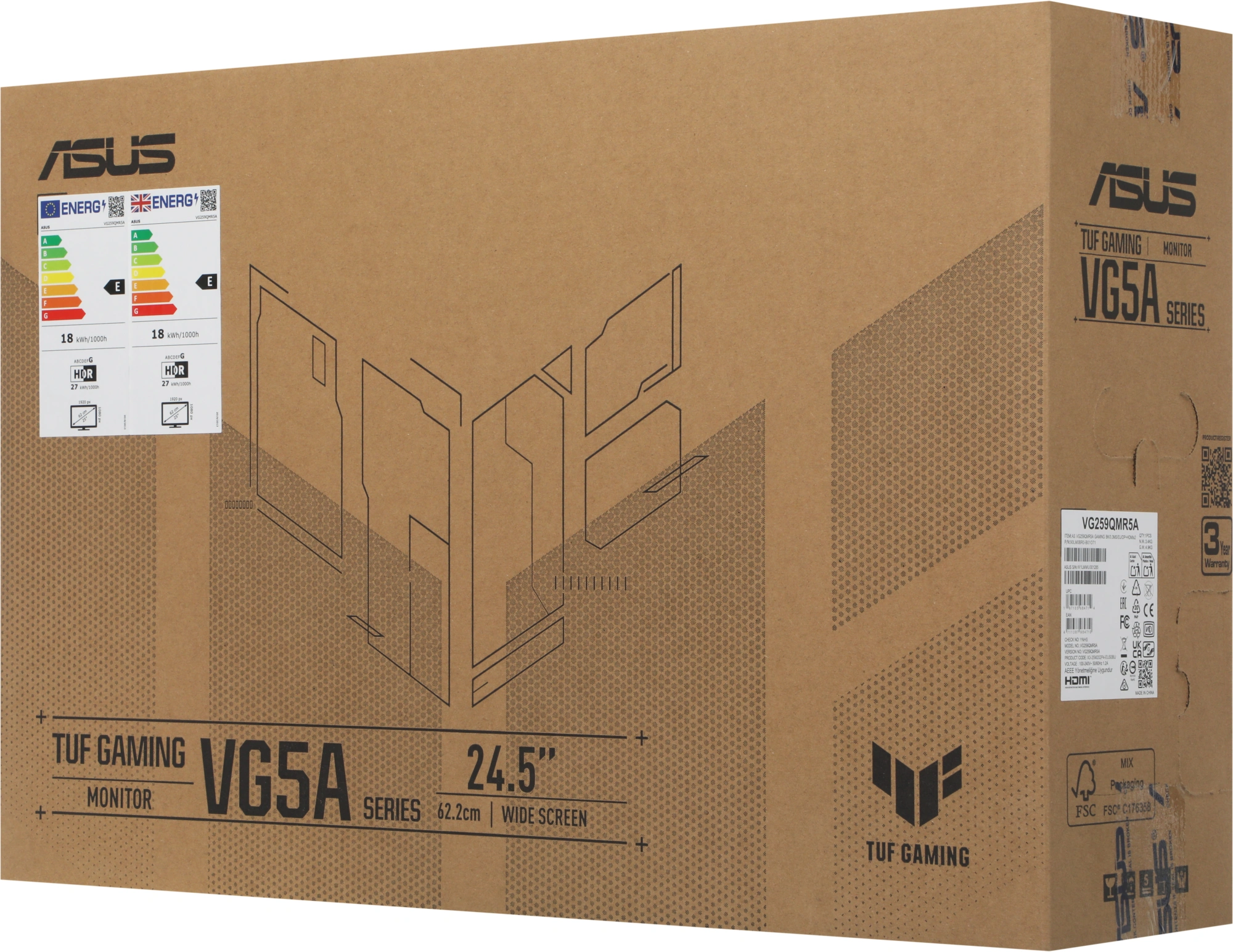 Монитор Asus 24.5" TUF Gaming VG259QMR5A черный IPS LED 0.3ms 16:9 HDMI M/M матовая 1000:1 300cd 178гр/178гр 1920x1080 310Hz FreeSync Premium DP FHD 3.4кг — миниатюра 6