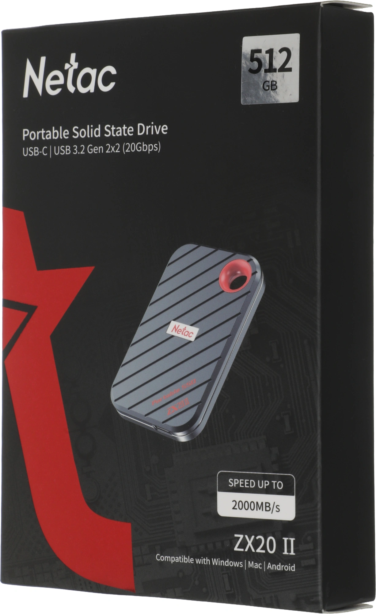 Накопитель SSD Netac USB-C 512GB NT01ZX20II-512-32BK ZX20 II черный — миниатюра 3