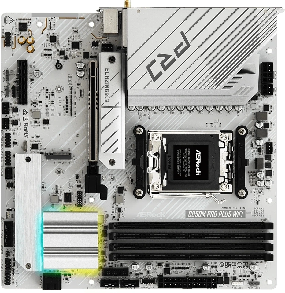 Материнская плата Asrock B850M Pro Plus WiFi Socket AM5 AMD B850 4xDDR5 mATX AC`97 8ch(7.1) 2.5Gg RAID+HDMI+DP — миниатюра 7