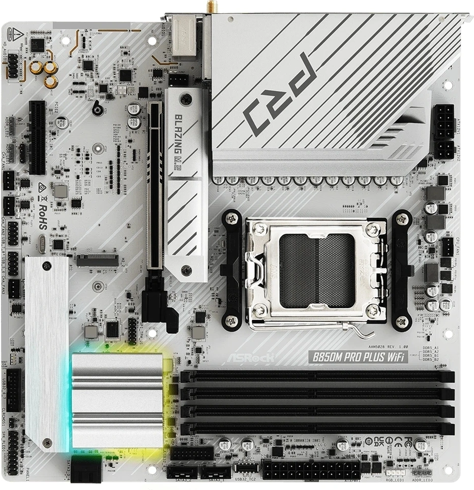 Материнская плата Asrock B850M Pro Plus WiFi Socket AM5 AMD B850 4xDDR5 mATX AC`97 8ch(7.1) 2.5Gg RAID+HDMI+DP — фото 1