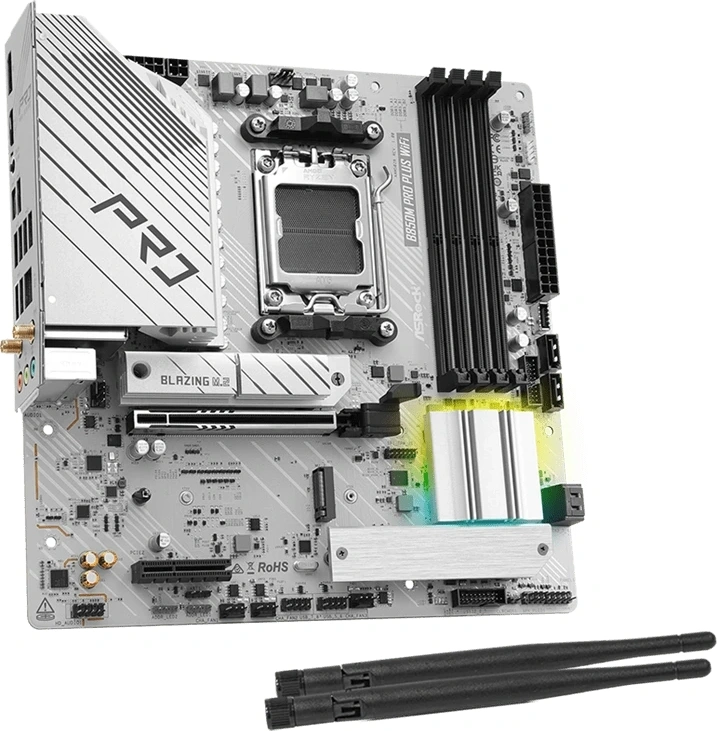 Материнская плата Asrock B850M Pro Plus WiFi Socket AM5 AMD B850 4xDDR5 mATX AC`97 8ch(7.1) 2.5Gg RAID+HDMI+DP — миниатюра 3