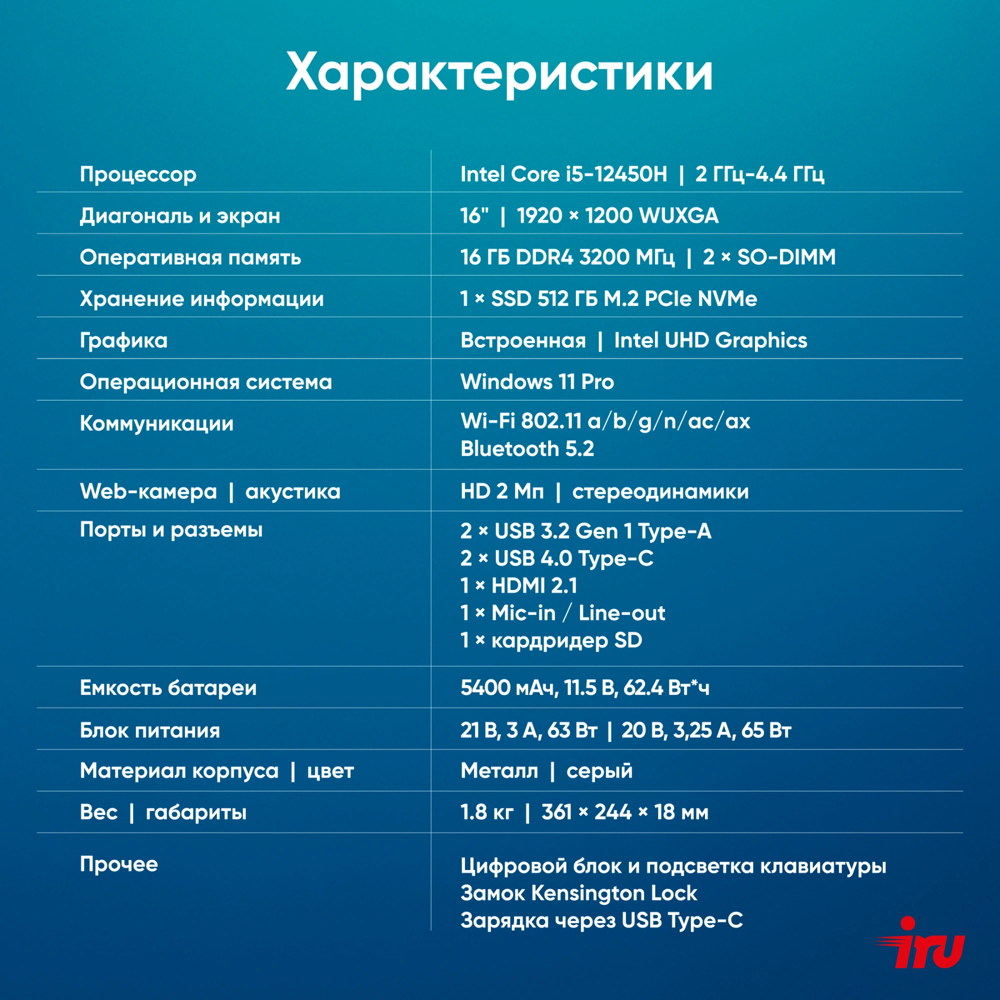 Ноутбук IRU Strato 16ALMR Core i5 12450H 16Gb SSD512Gb Intel UHD Graphics 16" IPS FHD (1920x1200) Windows 11 Pro grey WiFi BT Cam 5400mAh (2142318) — миниатюра 28