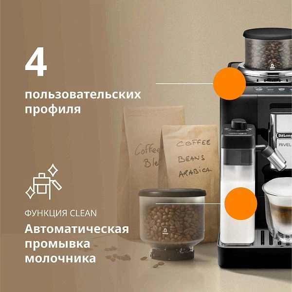 Кофемашина Delonghi Rivelia EXAM440.55.B 1450Вт серебристый/черный — миниатюра 2