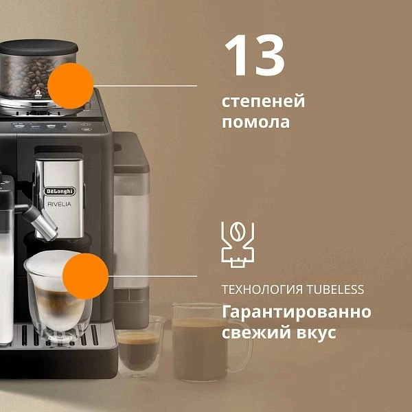 Кофемашина Delonghi Rivelia EXAM440.55.B 1450Вт серебристый/черный — миниатюра 3
