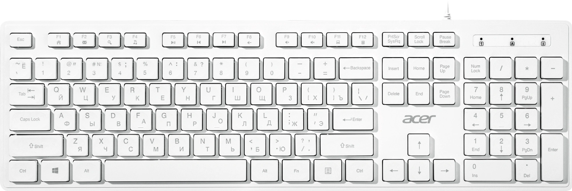 Клавиатура Acer OKW503 белый USB Multimedia (ZL.KBD11.00Q) кабель 1.8м — фото 1
